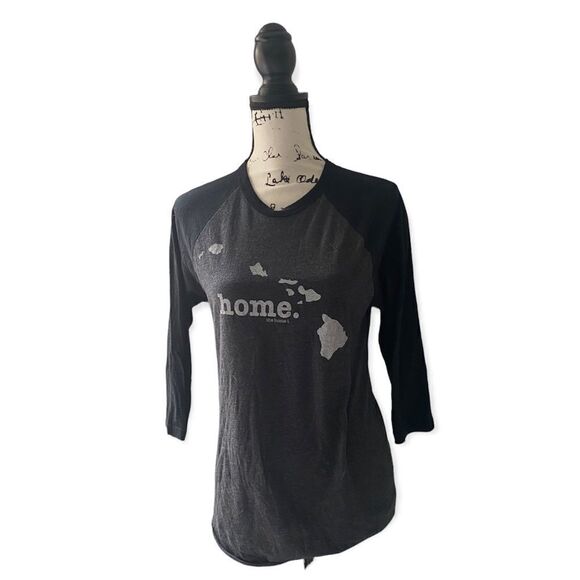 The Home T Hawaii Long Sleeve Baseball Tee Women’s Small | Black Gray Raglan - Picture 1 of 3